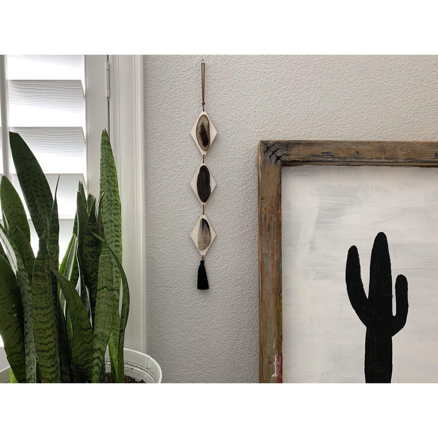 ETSY 8504 Rustic White Brown and Black Agate Wood Diamond Decor Hanger Crystal Garland