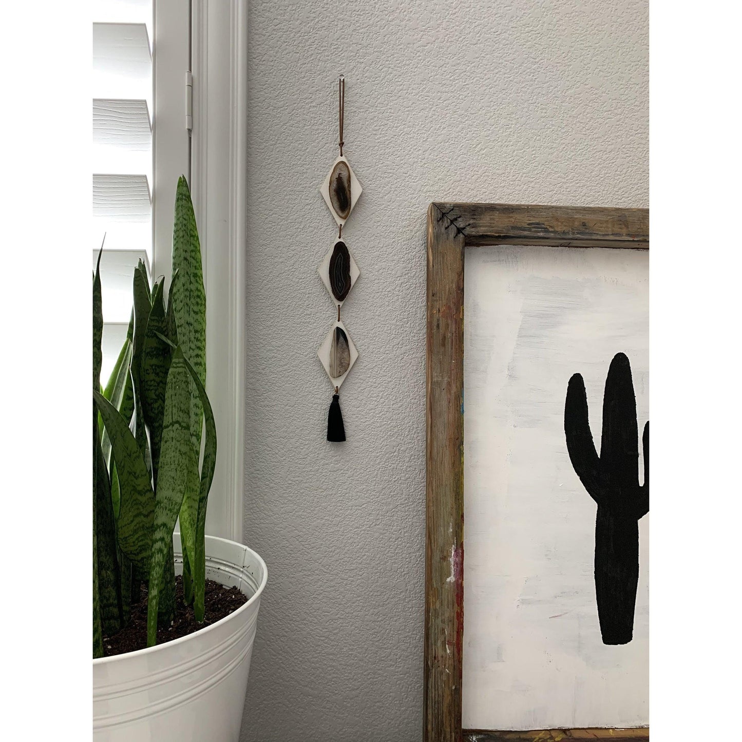ETSY 8504 Rustic White Brown and Black Agate Wood Diamond Decor Hanger Crystal Garland