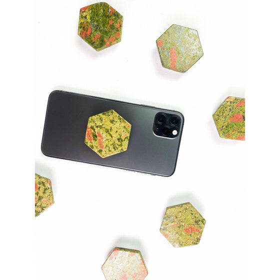 ETSY 8504 Unakite Hexagon Crystal Phone Stand (Natural Gemstone)