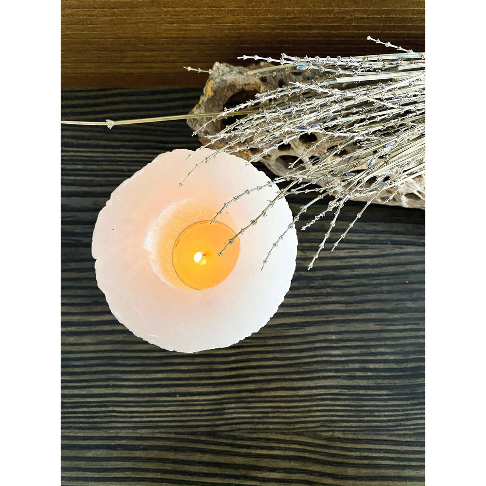 ETSY 8504 White Selenite Crystal Flat Candle Holder | Home Decor | Great Gift