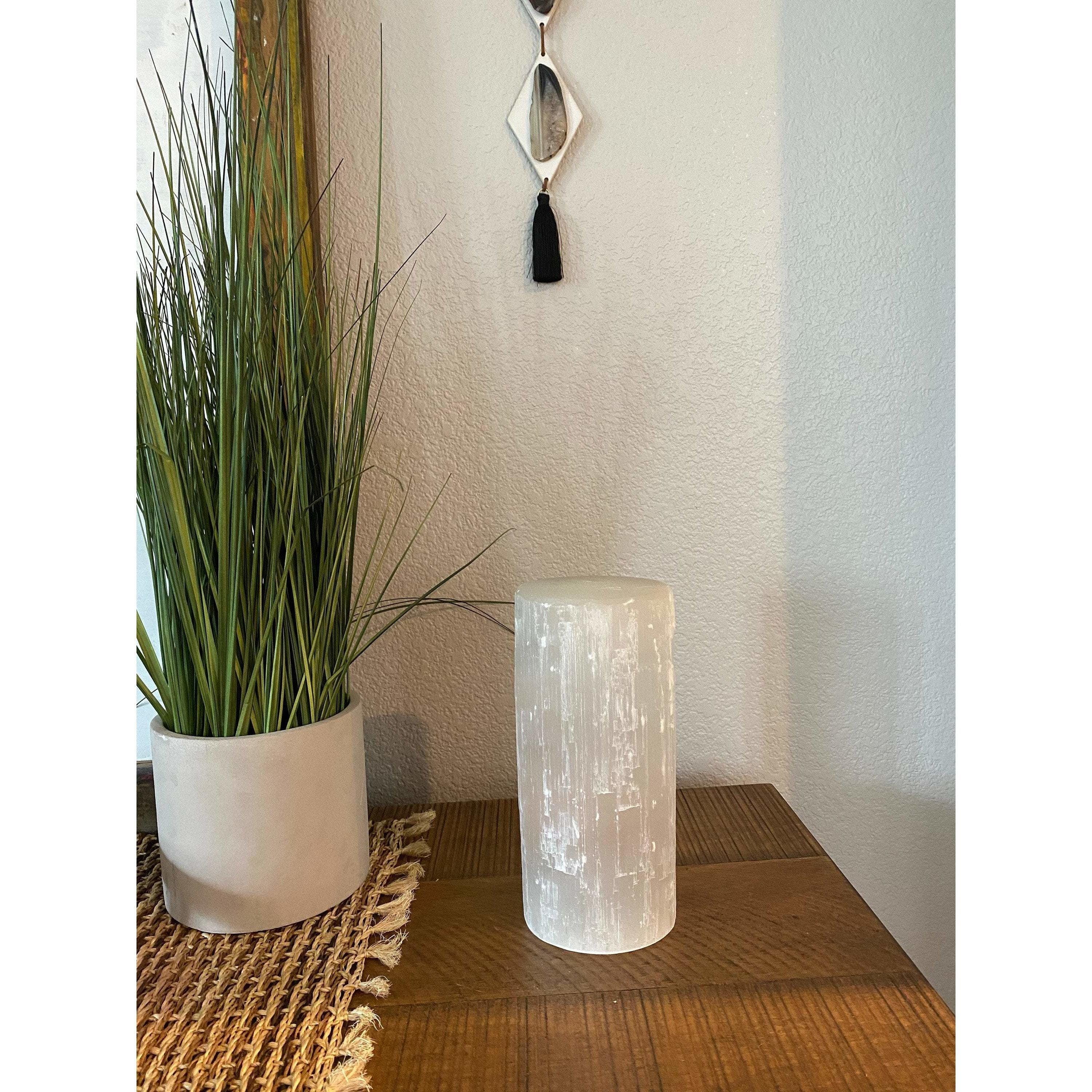 フラットトップナチュラルホワイトセレナイトシリンダーランプ、ナチュラルヒーリングクリスタル、コードと XL Selenite Tower Lamp Crystal \" White Natural Light LED Cord