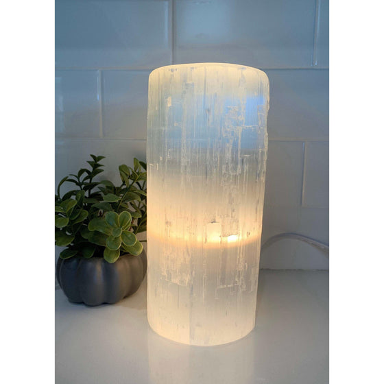 ETSY 8504 White Selenite Crystal Flat Lamp | Home Decor