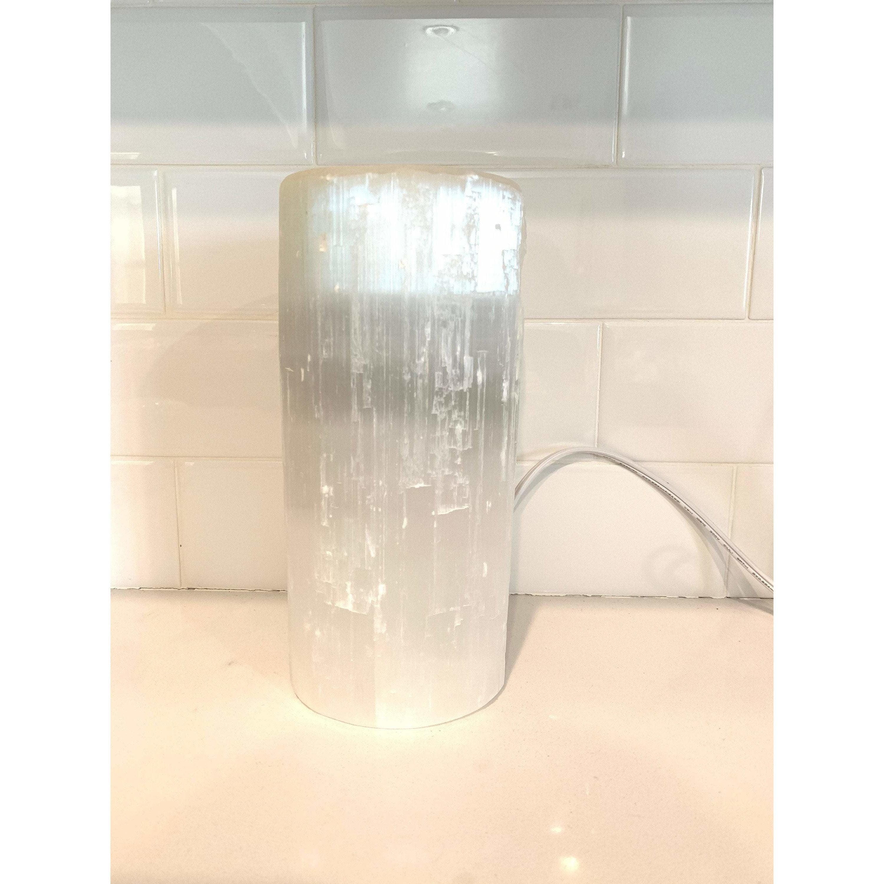 フラットトップナチュラルホワイトセレナイトシリンダーランプ、ナチュラルヒーリングクリスタル、コードと XL Selenite Tower Lamp Crystal \" White Natural Light LED Cord