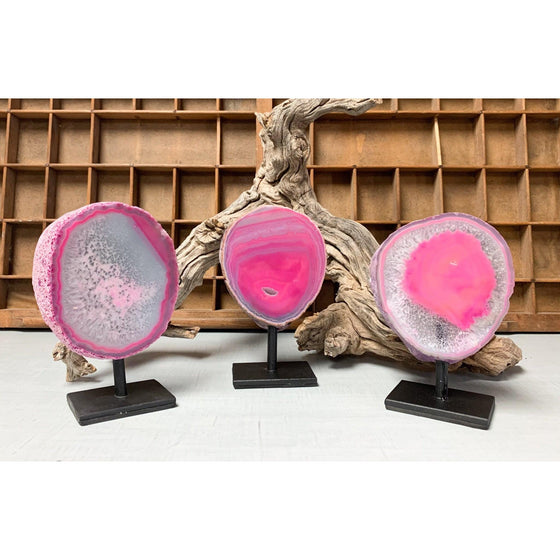 i_did Pink Agate Slab on Metal Stand | Agate Home Decor | Agate on Metal Stand | Great Gift