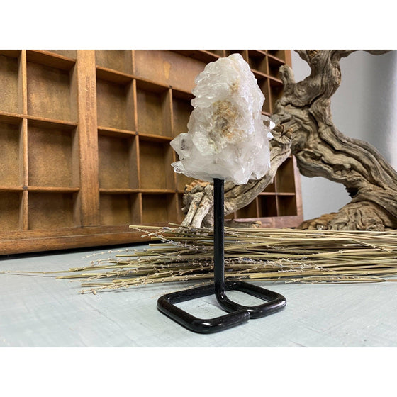 i_did Raw (Cluster) Clear Quartz on a metal stand 11 oz | Quartz Cluster in a stand | Clear Quartz | Great gift