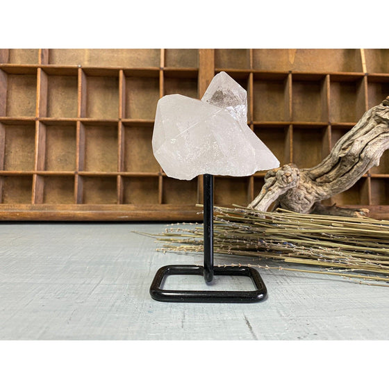 i_did Raw (Cluster) Clear Quartz on a metal stand 11 oz | Quartz Cluster in a stand | Clear Quartz | Great gift