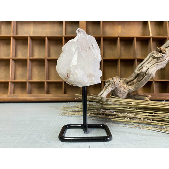 i_did Raw (Cluster) Clear Quartz on a metal stand 11 oz | Quartz Cluster in a stand | Clear Quartz | Great gift