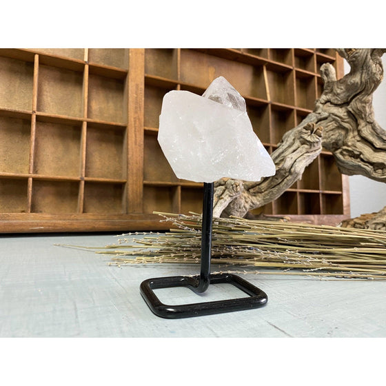 i_did Raw (Cluster) Clear Quartz on a metal stand 11 oz | Quartz Cluster in a stand | Clear Quartz | Great gift