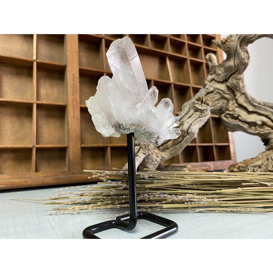 i_did Raw (Cluster) Clear Quartz on a metal stand 11 oz | Quartz Cluster in a stand | Clear Quartz | Great gift