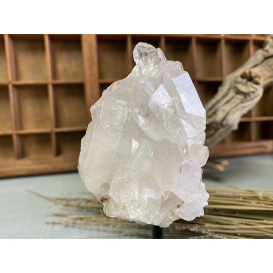 i_did Raw (Cluster) Clear Quartz on a metal stand 11 oz | Quartz Cluster in a stand | Clear Quartz | Great gift