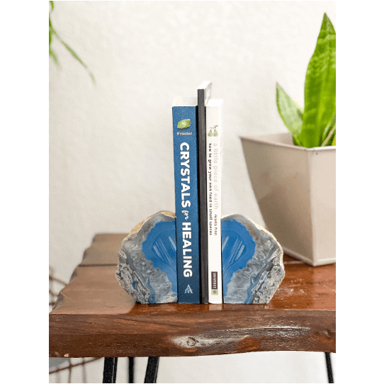 Melan Threads Bookend Crystal Agate Bookend | Blue Geode