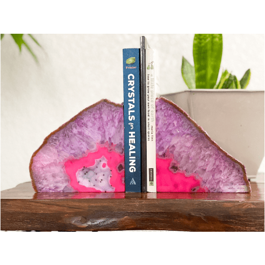 Melan Threads Bookend Crystal Agate Bookend | Pink Geode