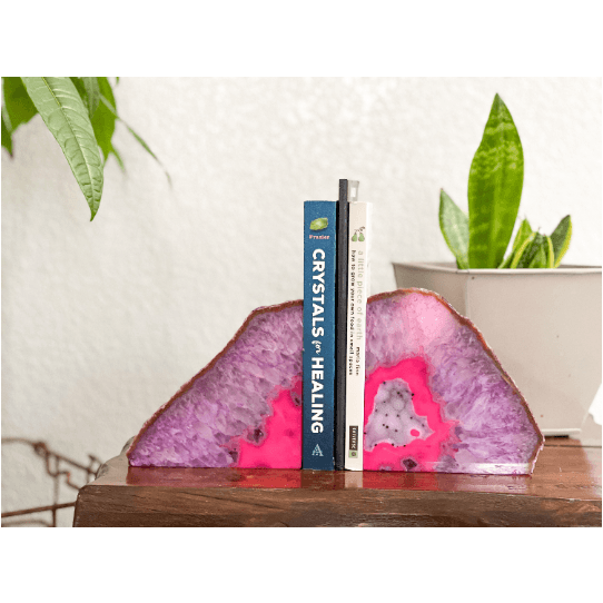 Melan Threads Bookend Crystal Agate Bookend | Pink Geode