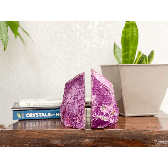 Melan Threads Bookend Crystal Agate Bookend | Pink Geode