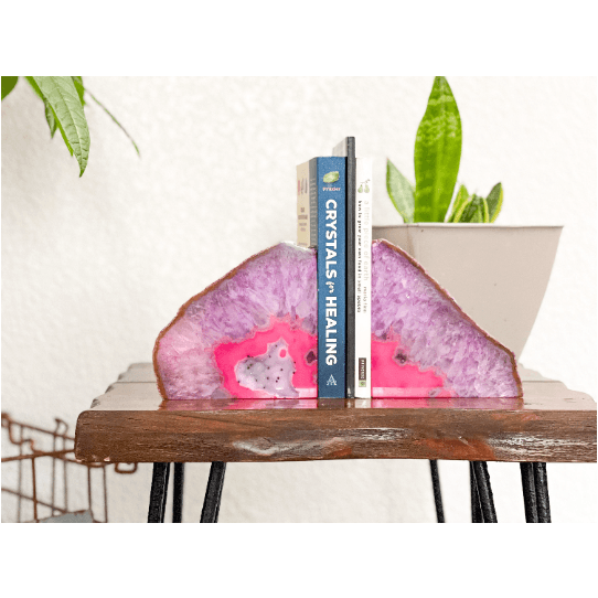 Melan Threads Bookend Crystal Agate Bookend | Pink Geode