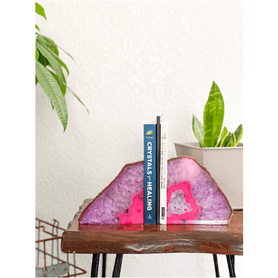 Melan Threads Bookend Crystal Agate Bookend | Pink Geode