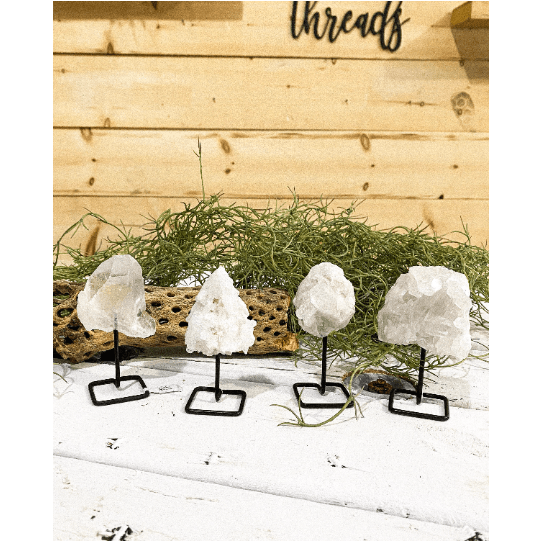 Melan Threads Clear Quartz on a pin stand | Quartz on metal stand