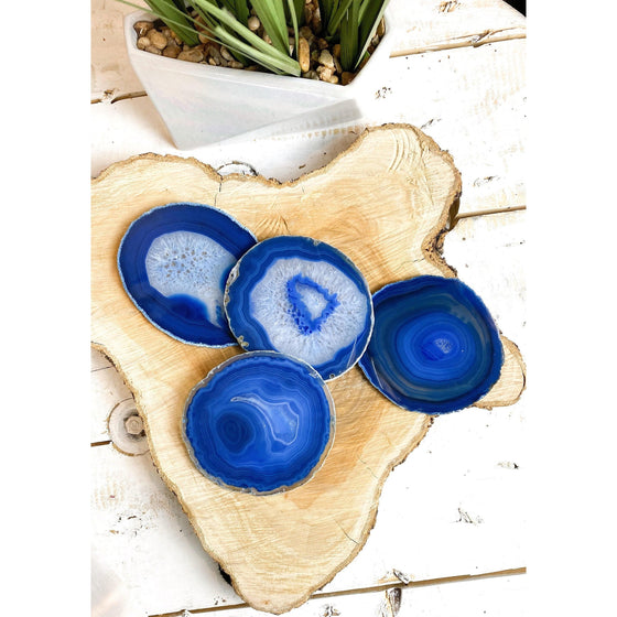 Melan Threads Coaster Blue Tone Agate Slice Coasters | Agate Drink & Barware | Home Decor