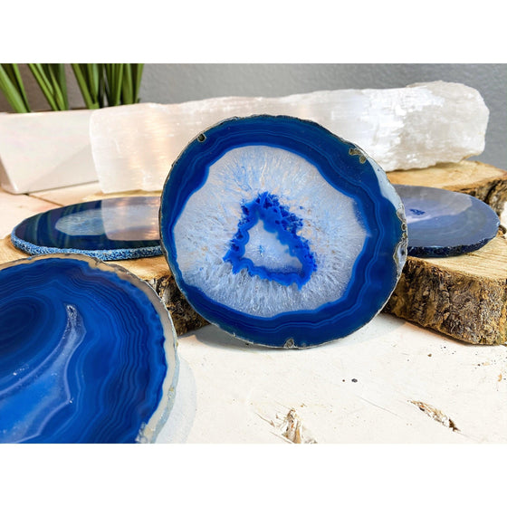 Melan Threads Coaster Blue Tone Agate Slice Coasters | Agate Drink & Barware | Home Decor