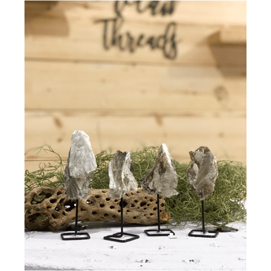 Melan Threads Gold Muscovite Mica on a Pin Stand | Natural Crystal on Metal Stand