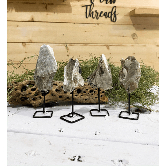 Melan Threads Gold Muscovite Mica on a Pin Stand | Natural Crystal on Metal Stand