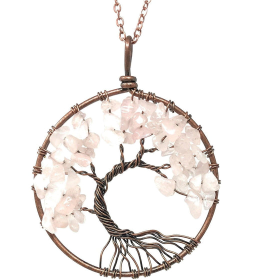 Melan Threads Jewlery Tree of life necklace (Rose Quartz)