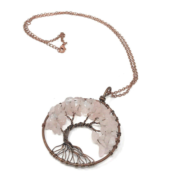 Melan Threads Jewlery Tree of life necklace (Rose Quartz)