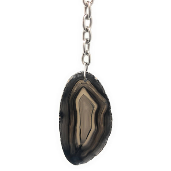 Melan Threads Key chains Black Neutral Agate Slice Keychain | Natural Agate Keychain | Perfect Gift