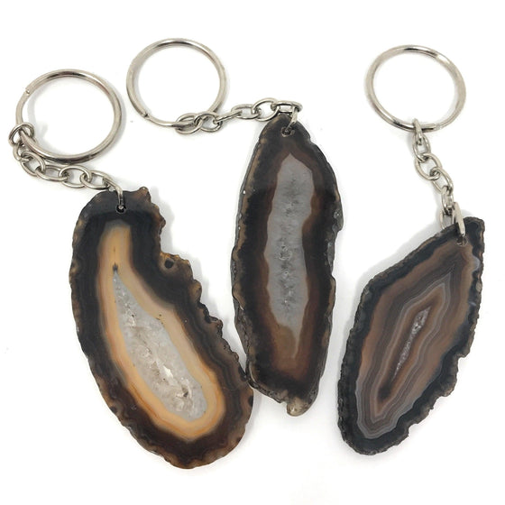 Melan Threads Key chains Black Neutral Agate Slice Keychain | Natural Agate Keychain | Perfect Gift