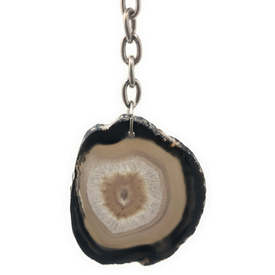 Melan Threads Key chains Black Neutral Agate Slice Keychain | Natural Agate Keychain | Perfect Gift