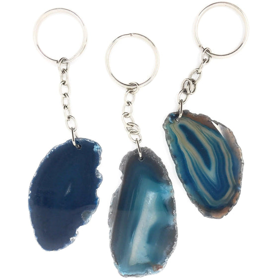 Melan Threads Key chains Blue Agate Slice Keychain | Natural Agate Keychain | Perfect Gift