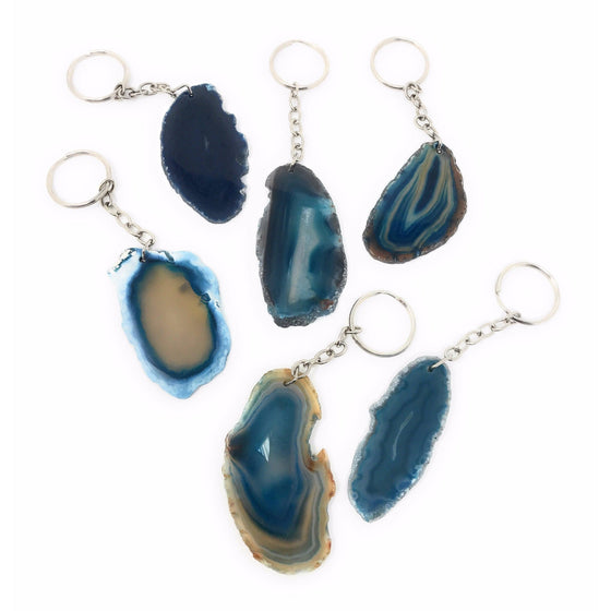 Melan Threads Key chains Blue Agate Slice Keychain | Natural Agate Keychain | Perfect Gift