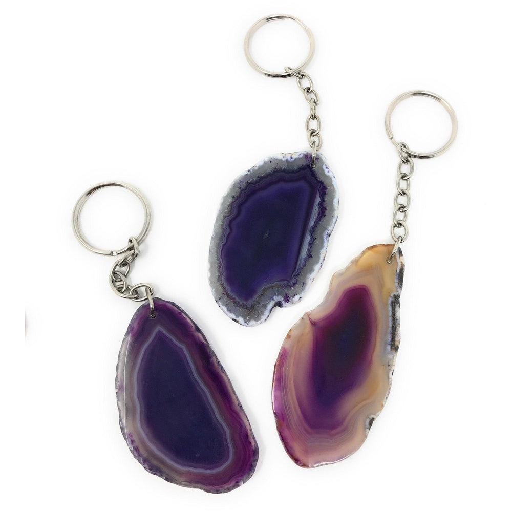 Melan Threads Key chains Purple Agate Slice Keychain | Natural Agate Keychain | Great Gift