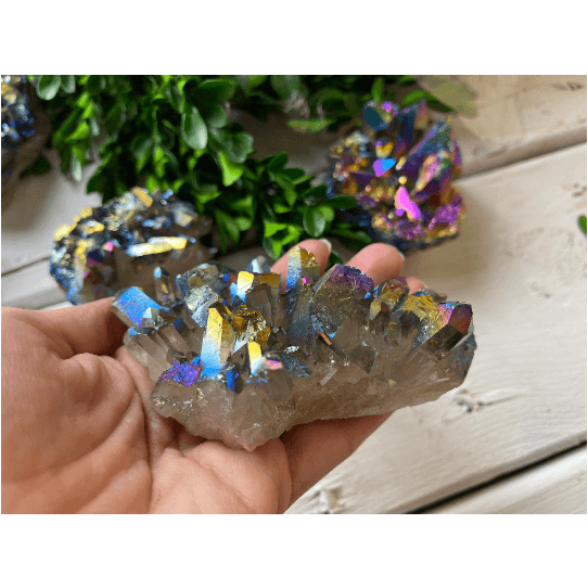 Melan Threads Metallized Quartz Druzy Cluster | Quartz Cluster | Clear Quartz | Great Gift