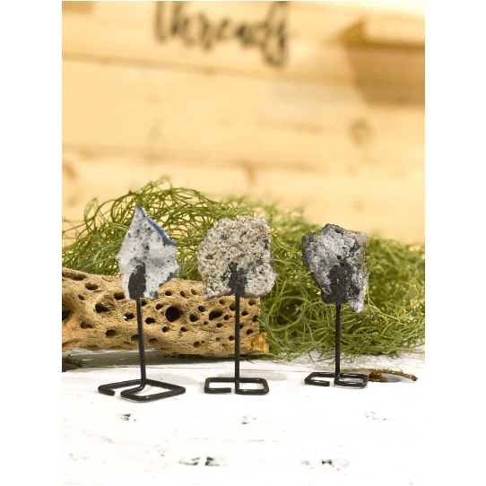 Melan Threads Metallized Quartz Druzy on a Pin Stand | Rainbow Druzy on Metal Stand