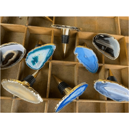 Melan Threads Natural Agate with Gold Rim Wine Cork/Stopper + Aerator | Agate Drink & Barware | Gift Set