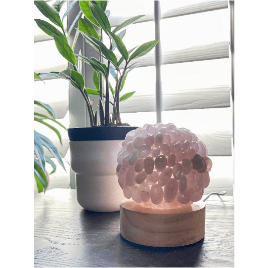 Melan Threads Rose Quartz Tumbled Stone Crystal Lamp