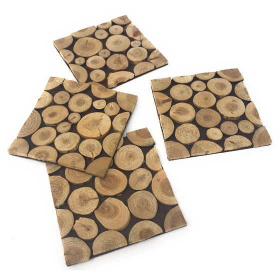 Melan Threads Wood Slice Coaster Set