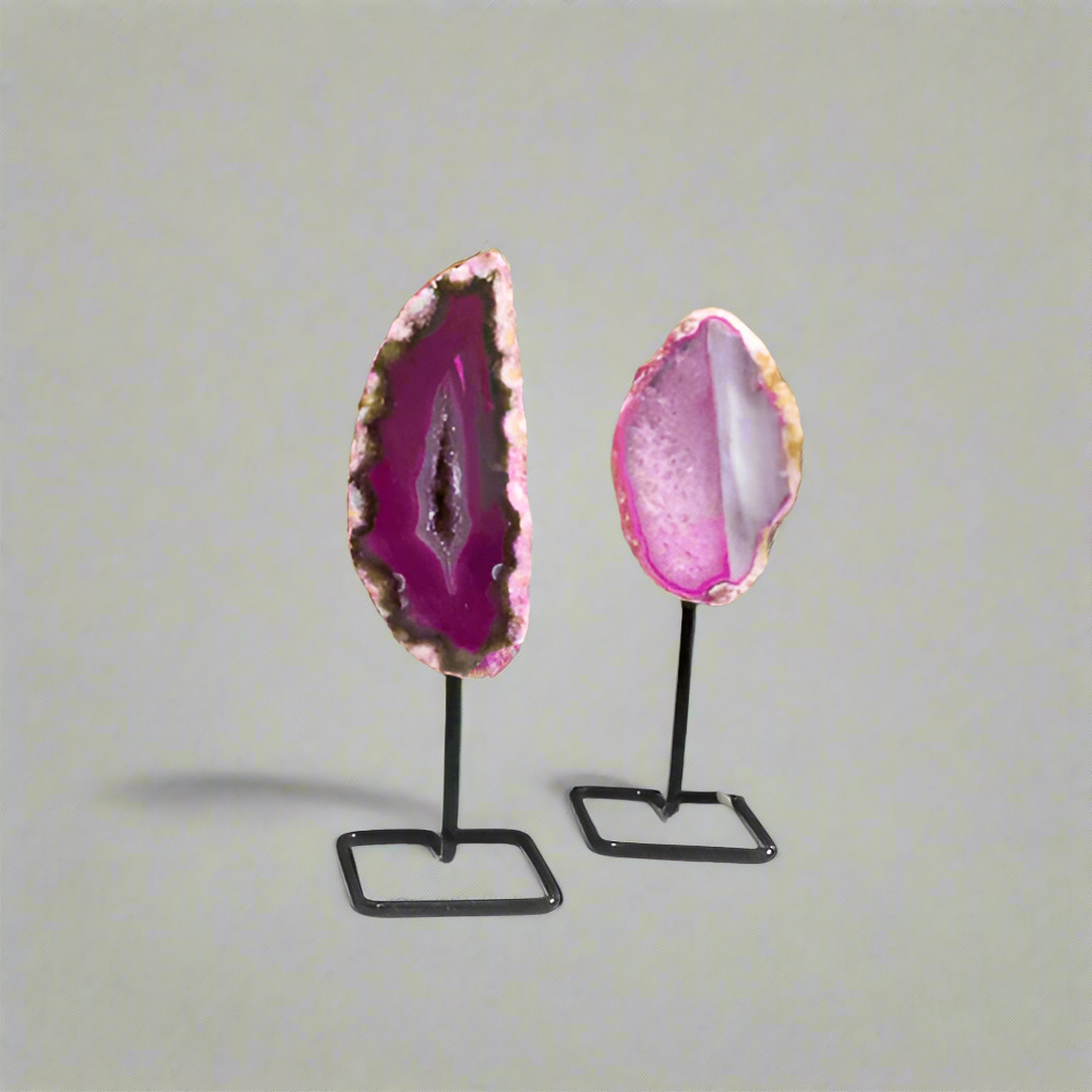  Pink, Purple & Teal Agate on a Pin Stand | Natural Crystal on Metal Stand