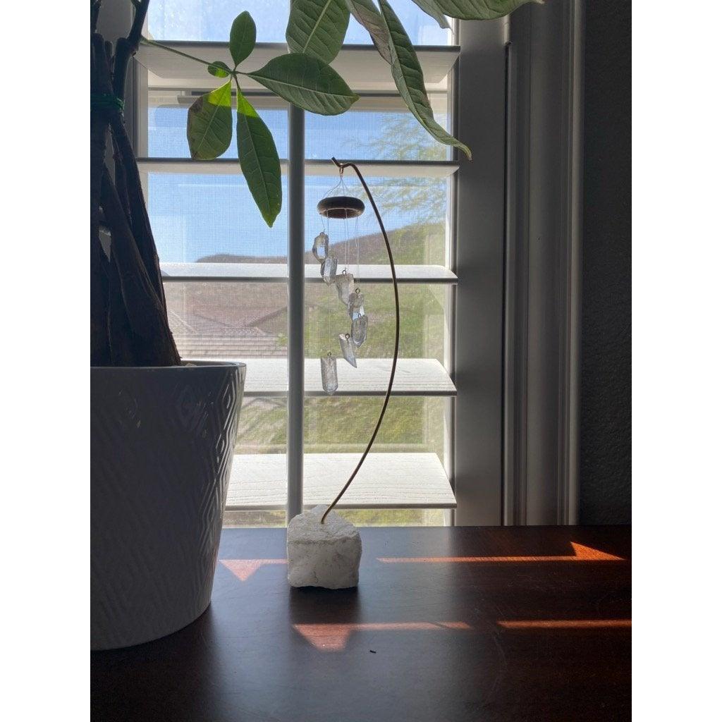 Unearthed Vibes Desk Chime 5 Point Quartz Clear Quartz Point Desk Chime | Quartz Base | Quartz Crystal Chime | Office Decor | Home & Office
