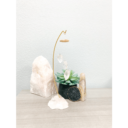 Unearthed Vibes Desk Chime Clear Quartz Point Desk Chime | Quartz Base | Quartz Crystal Chime | Office Decor | Home & Office