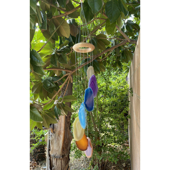 Unearthed Vibes Wind Chimes Bohemian 7 Chakra Agate Wind Chime Hanger |  Wood Crystal Garland