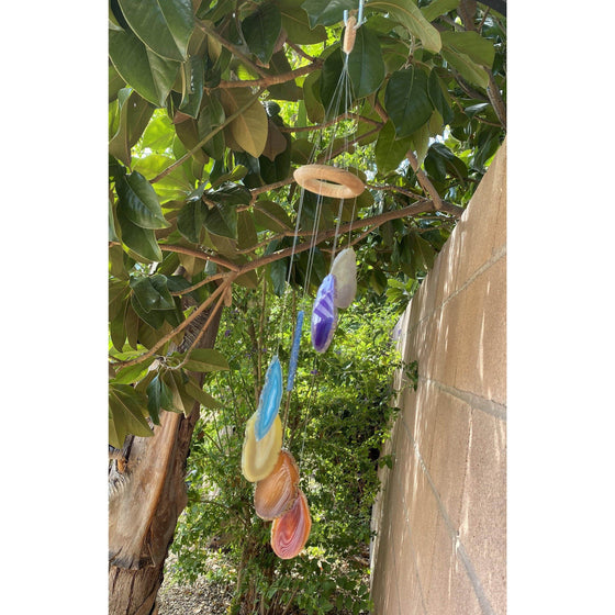 Unearthed Vibes Wind Chimes Bohemian 7 Chakra Agate Wind Chime Hanger |  Wood Crystal Garland