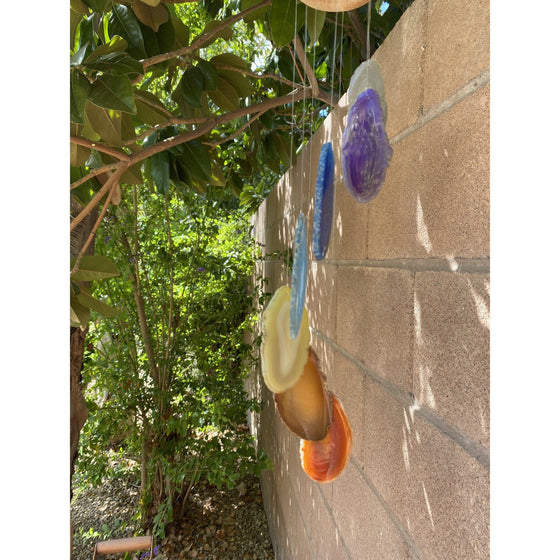 Unearthed Vibes Wind Chimes Bohemian 7 Chakra Agate Wind Chime Hanger |  Wood Crystal Garland